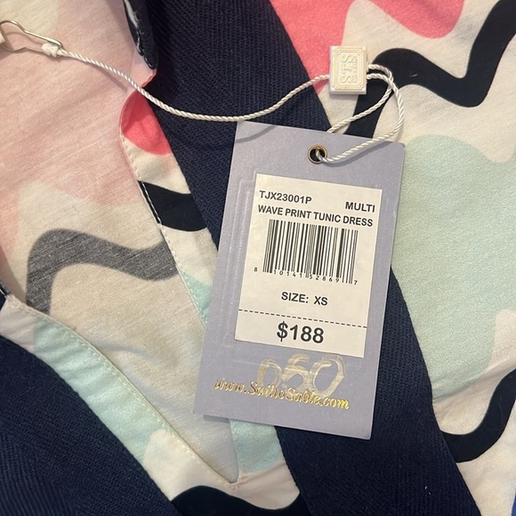 NWT Sail to Sable Tuckernuck Pink Blue Wave Print Tunic Dress Size - X-Small - Picture 4 of 8